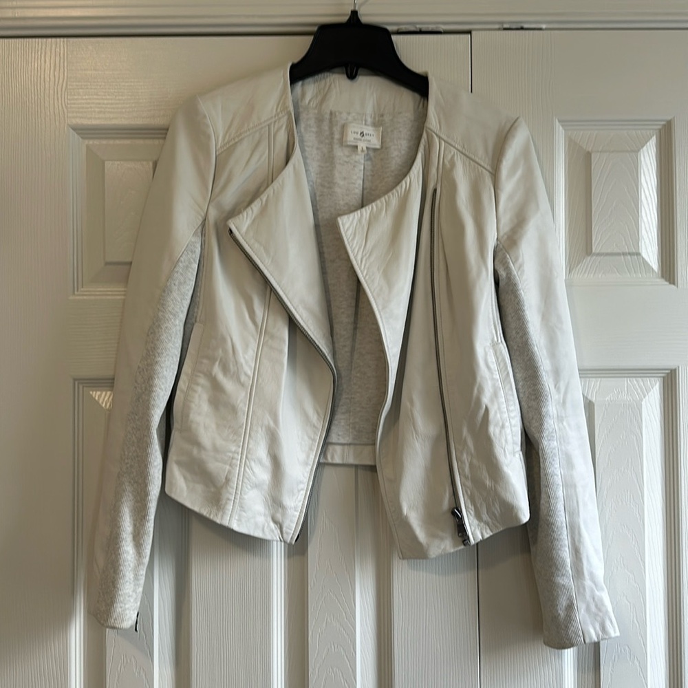 Lou & Grey leather and sweatshirt moto jacket